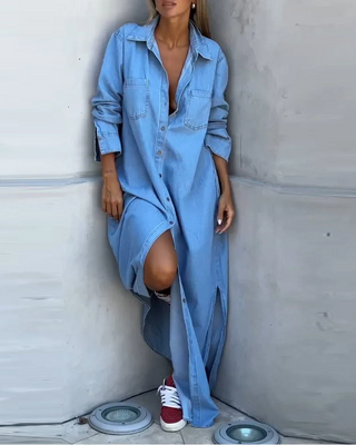 Solveig Denim-Style Long Sleeve Dress