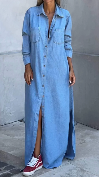 Solveig Denim-Style Long Sleeve Dress