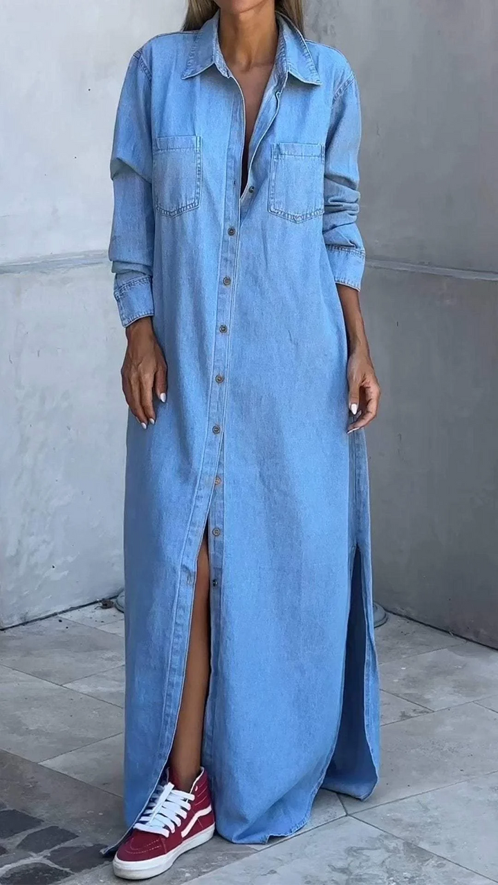 Solveig Denim-Style Long Sleeve Dress