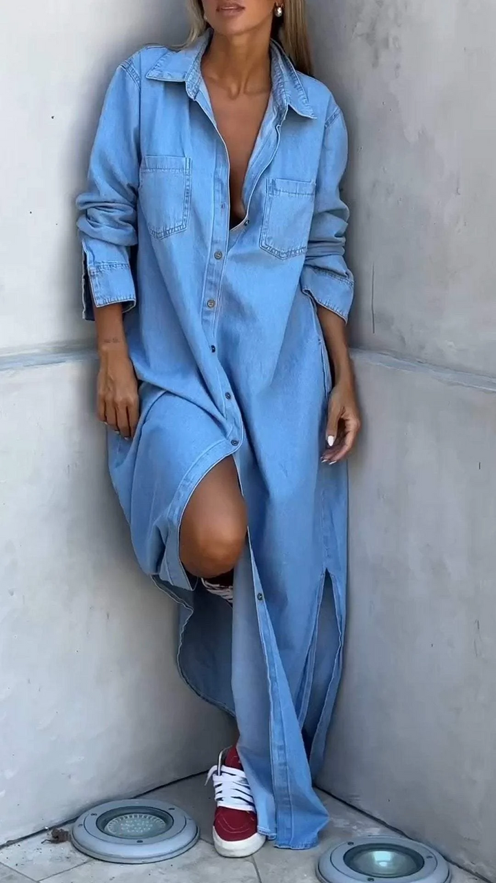 Solveig Denim-Style Long Sleeve Dress