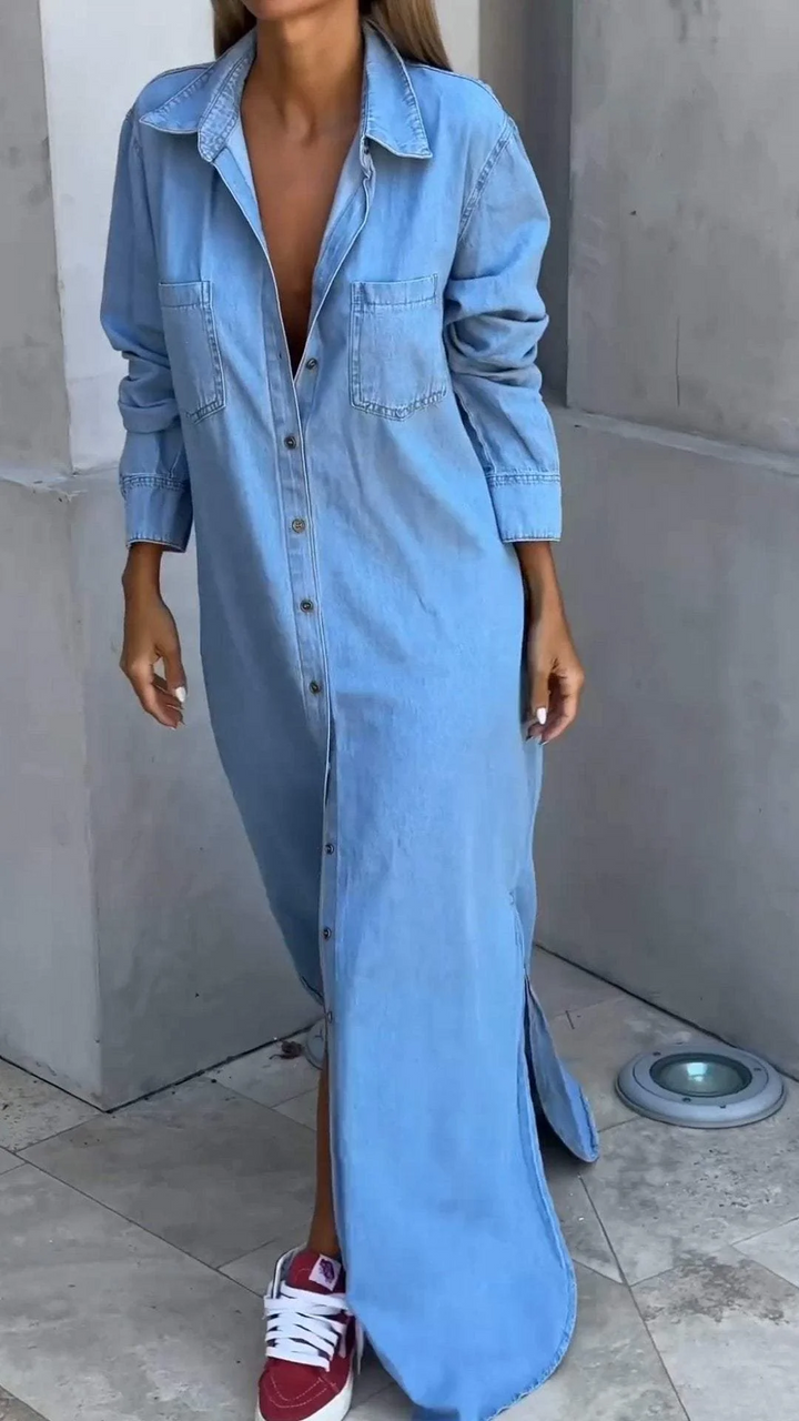 Solveig Denim-Style Long Sleeve Dress