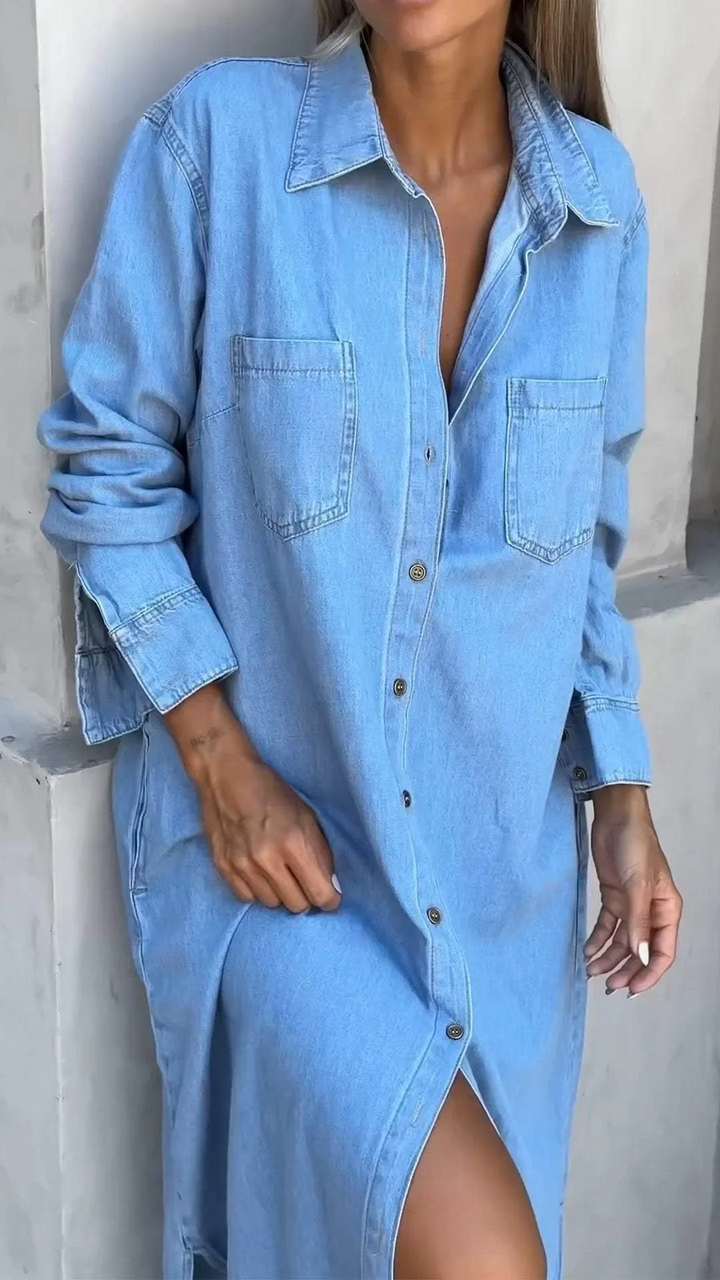 Solveig Denim-Style Long Sleeve Dress