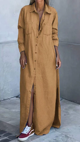 Solveig Denim-Style Long Sleeve Dress