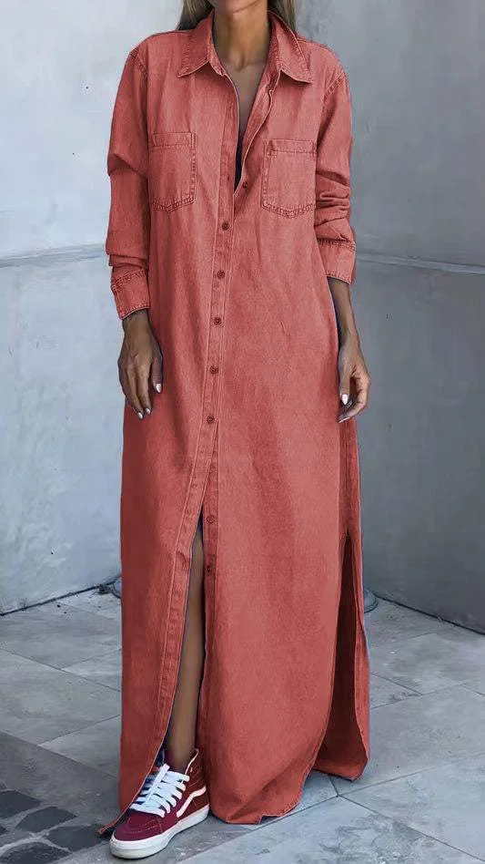 Solveig Denim-Style Long Sleeve Dress