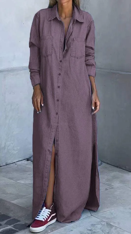 Solveig Denim-Style Long Sleeve Dress