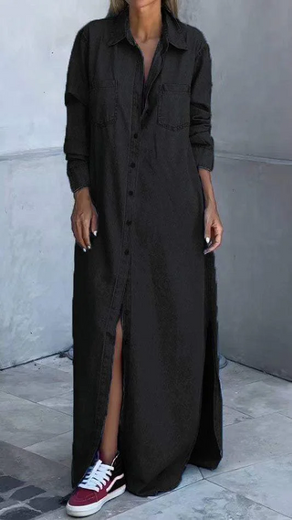 Solveig Denim-Style Long Sleeve Dress