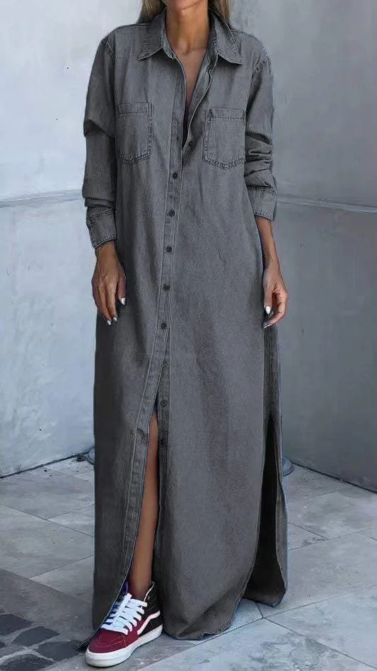 Solveig Denim-Style Long Sleeve Dress