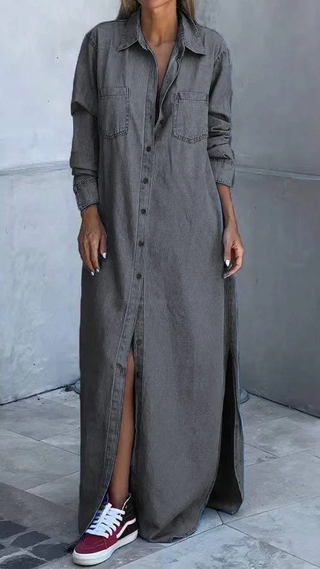 Solveig Denim-Style Long Sleeve Dress