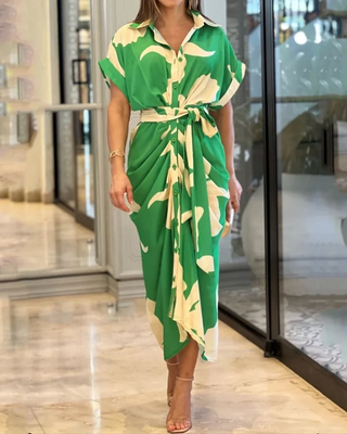 Brenda Printed Button Tie-Waist Dress