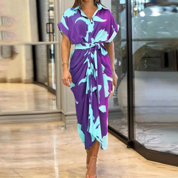 Brenda Printed Button Tie-Waist Dress