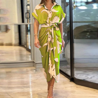 Brenda Printed Button Tie-Waist Dress