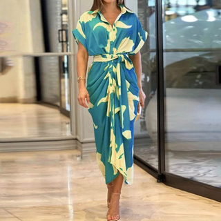 Brenda Printed Button Tie-Waist Dress