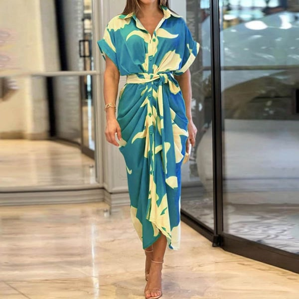Brenda Printed Button Tie-Waist Dress