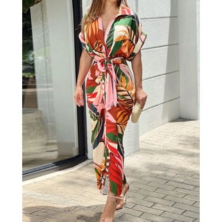 Brenda Printed Button Tie-Waist Dress