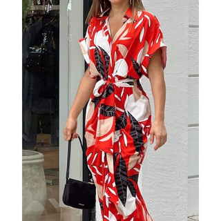 Brenda Printed Button Tie-Waist Dress