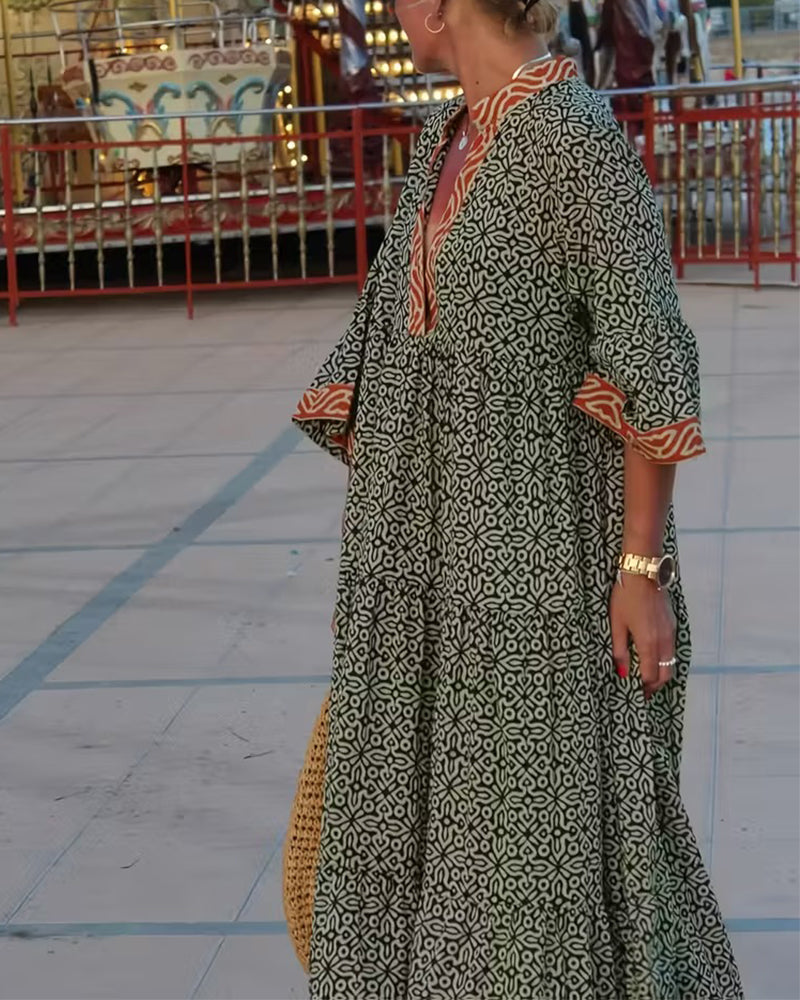 Robe longue imprimée col en V Luna