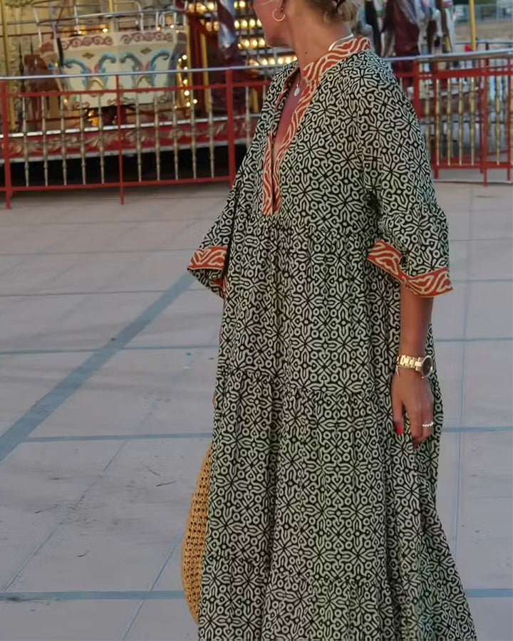 Robe longue imprimée col en V Luna