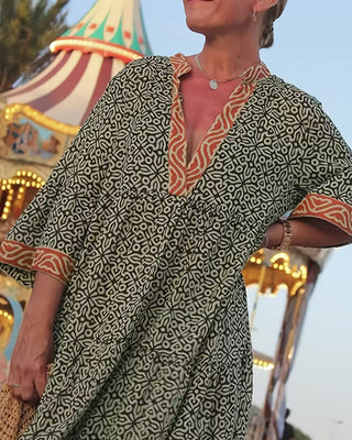 Robe longue imprimée col en V Luna