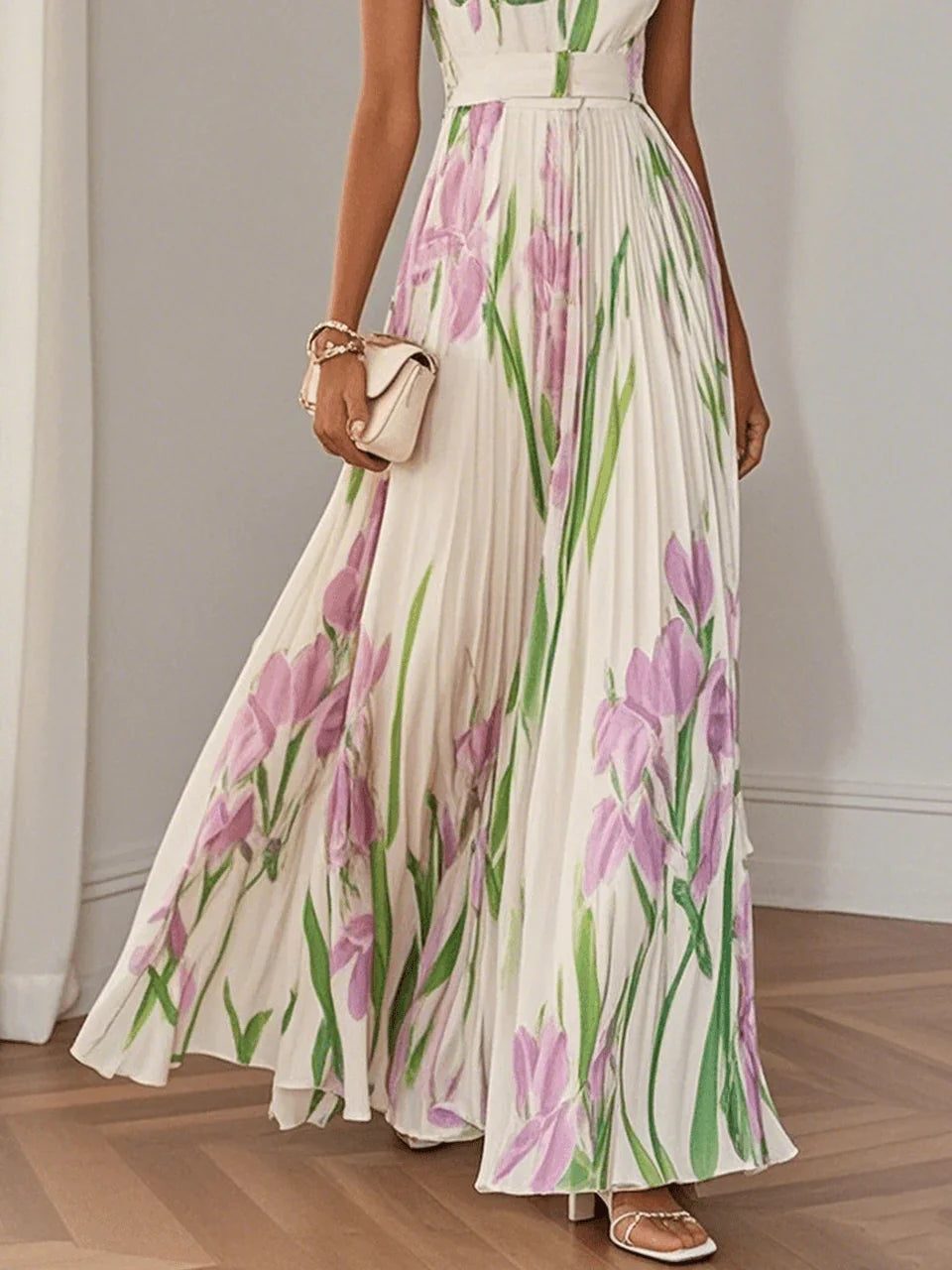 Nina Pleated Floral Maxi Dress