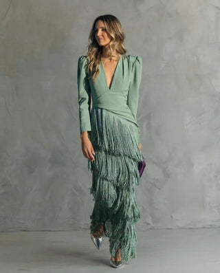 Camila Elegant Fringe Sleeve Dress