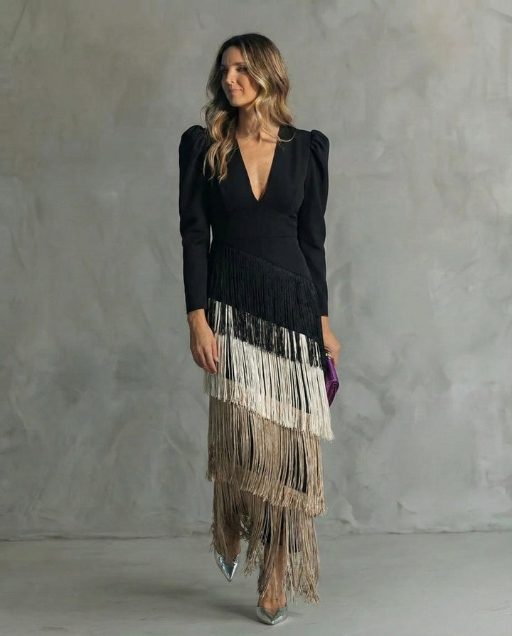 Camila Elegant Fringe Sleeve Dress