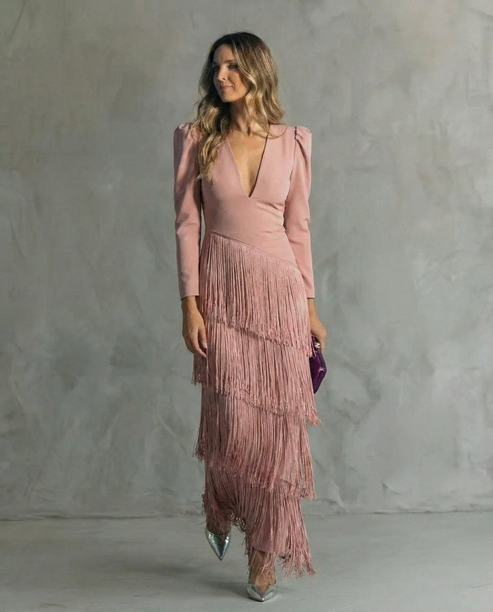Camila Elegant Fringe Sleeve Dress