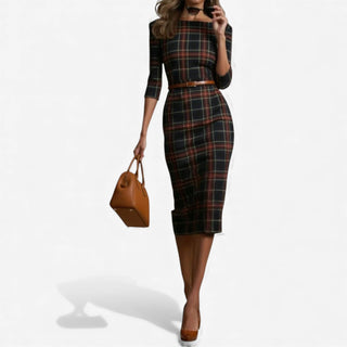 Madina Plaid Midi Dress