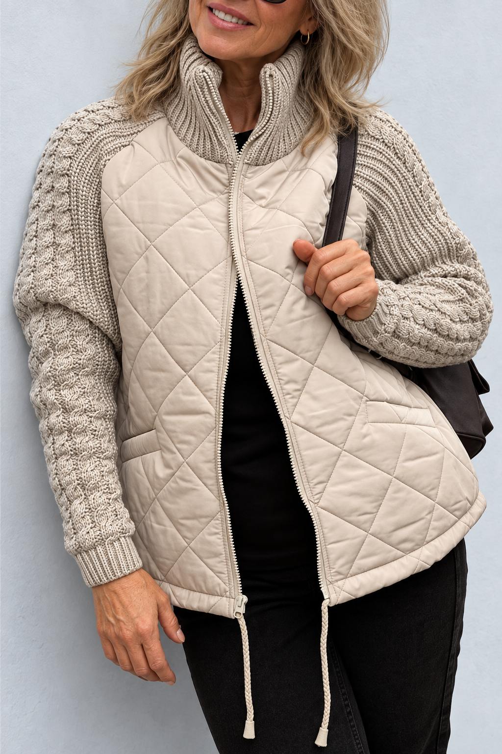 Maren Quilted Cable-Sleeve Jacket