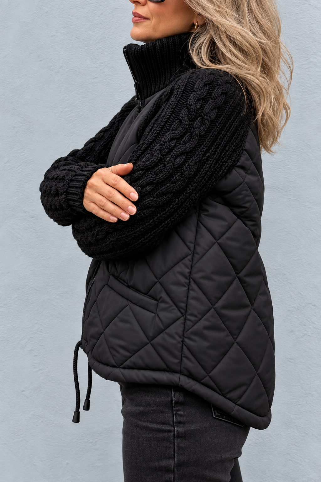 Maren Quilted Cable-Sleeve Jacket