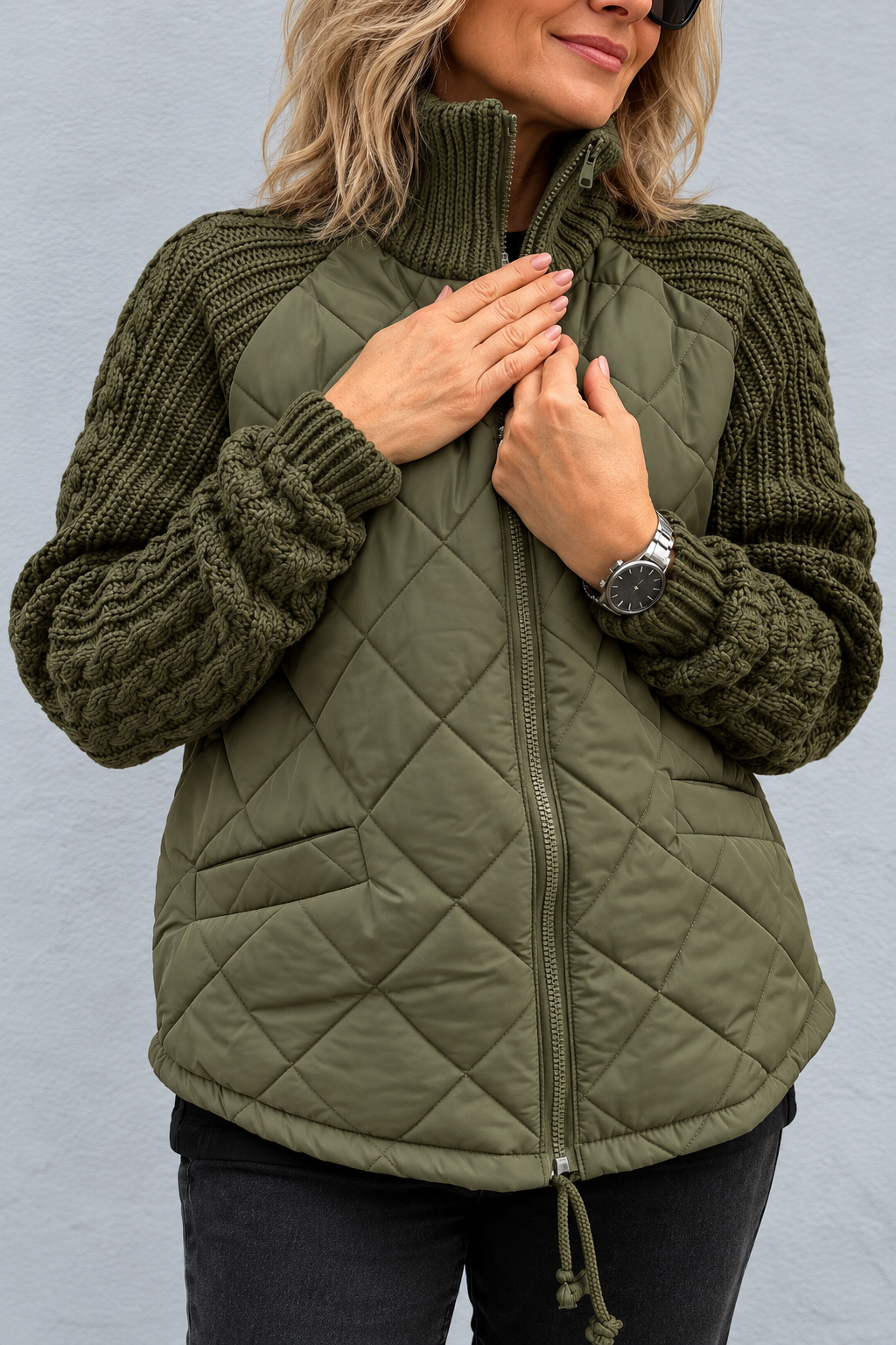 Maren Quilted Cable-Sleeve Jacket
