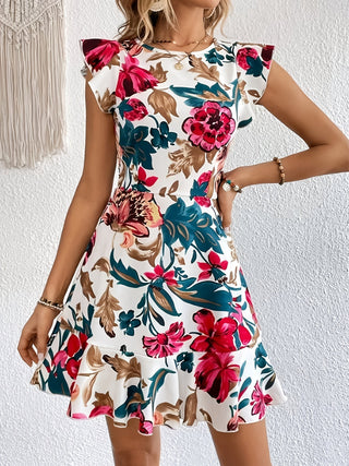 Robe Courte Volants Fleurs Flora
