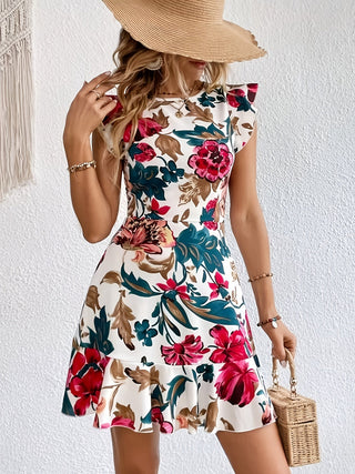 Robe Courte Volants Fleurs Flora