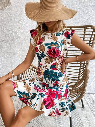 Robe Courte Volants Fleurs Flora