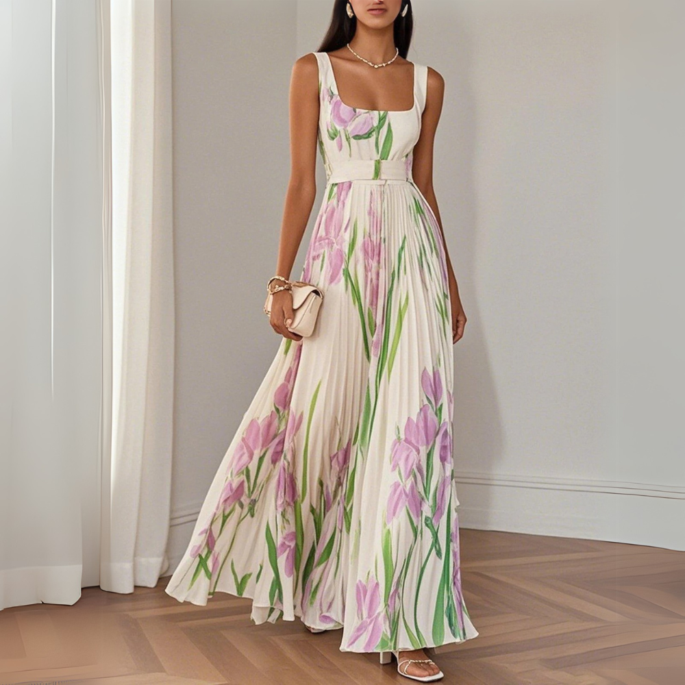 Nina Pleated Floral Maxi Dress