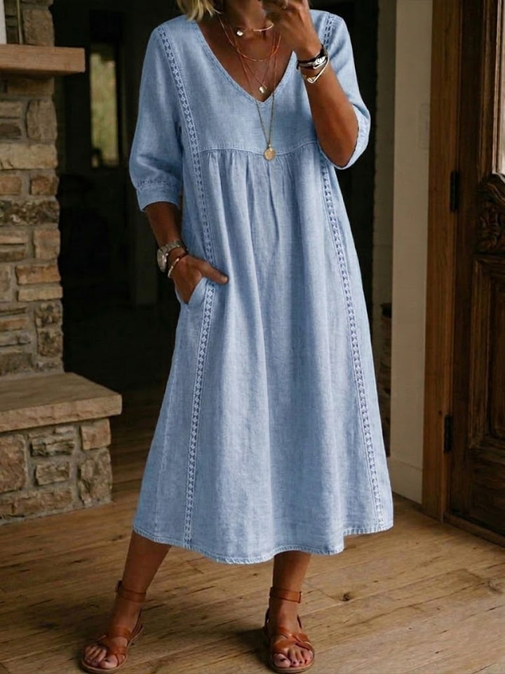 Aurélie Wide V-Neck Midi Dress