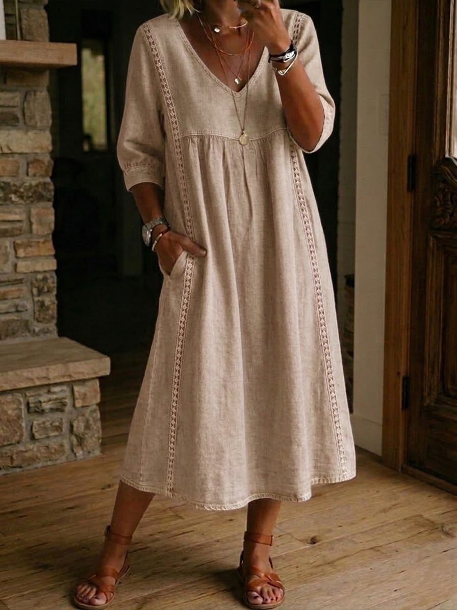 Aurélie Wide V-Neck Midi Dress