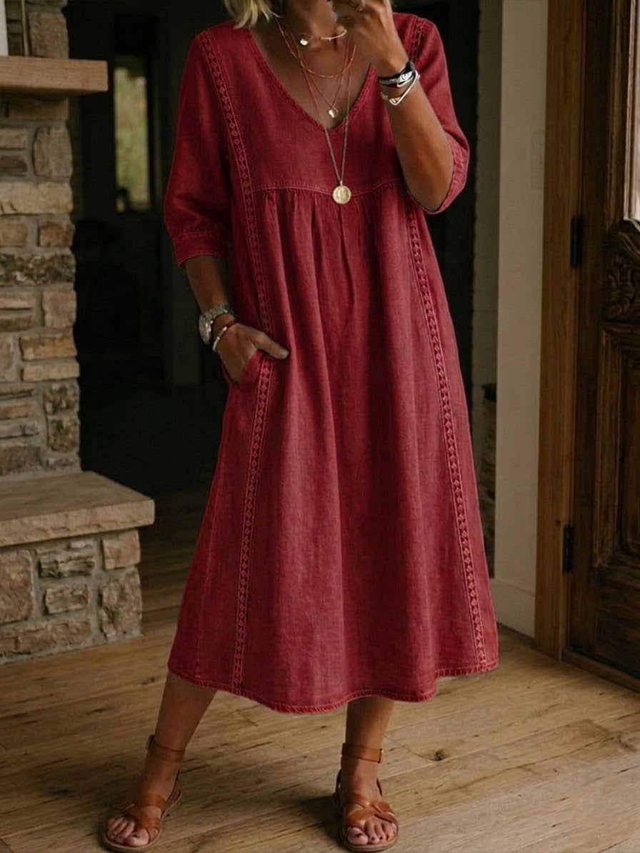 Aurélie Wide V-Neck Midi Dress