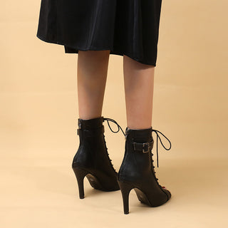 Tilda Open-Toe Lace-Up Heeled Boots