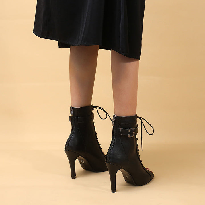Tilda Open-Toe Lace-Up Heeled Boots