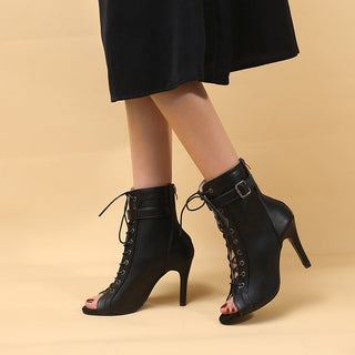 Tilda Open-Toe Lace-Up Heeled Boots