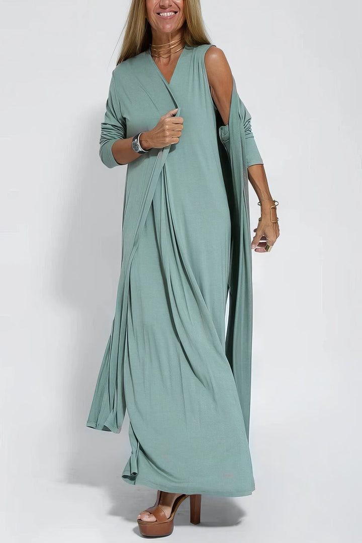 Meredith Elegant Dress & Cardigan Set