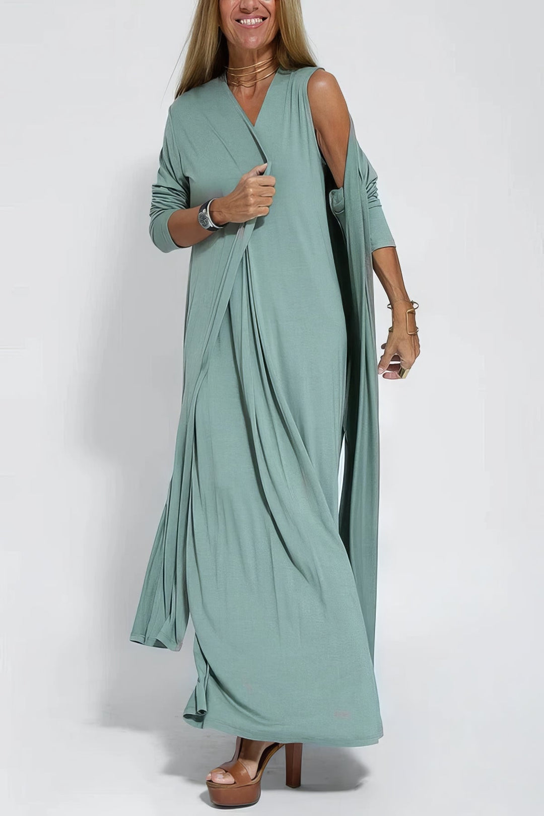 Ava Elegant Maxi Dress with Cardigan